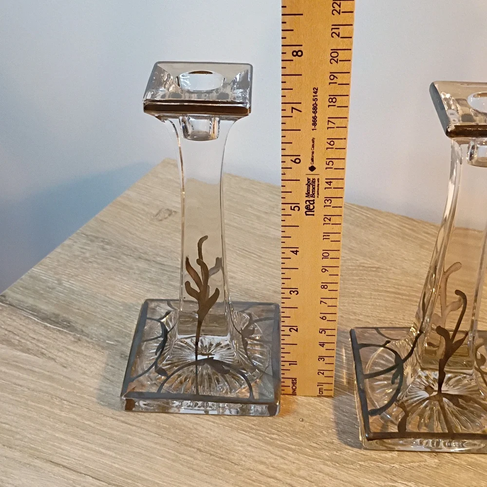 Vintage Golden Crown Crystal And Sterling Silver Overlay Candle Stick Holders